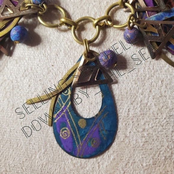 Vintage Jody Coyote Mixed Metal and Paint Peacock Necklace and Earring Set - Picture 8 of 14